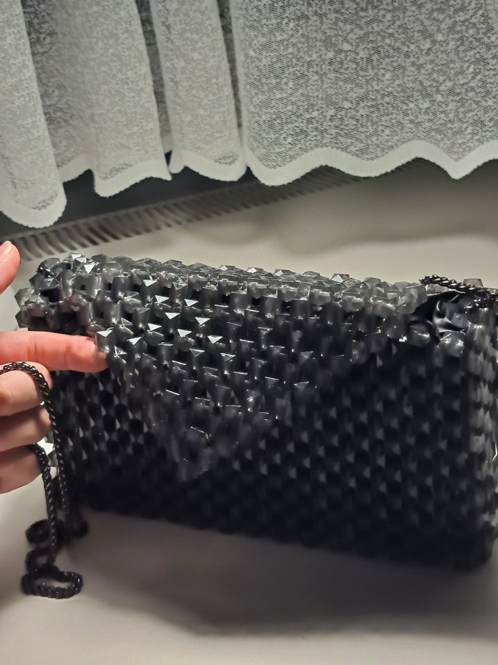 Zincir Detaylı Siyah Boncuk Kadın Çanta - Görsel 2