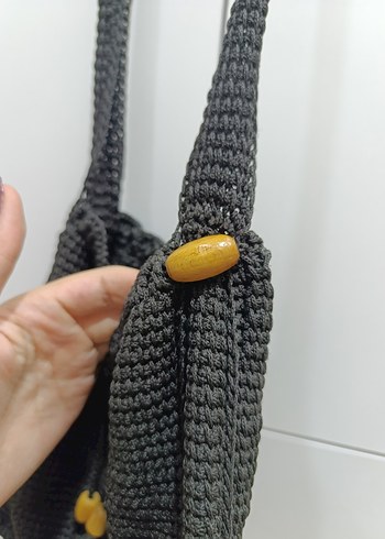 Beden Boncuklu Siyah Örgü Kadın Çanta