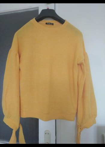 Sarı Örgü Kadın Triko Sweatshirt