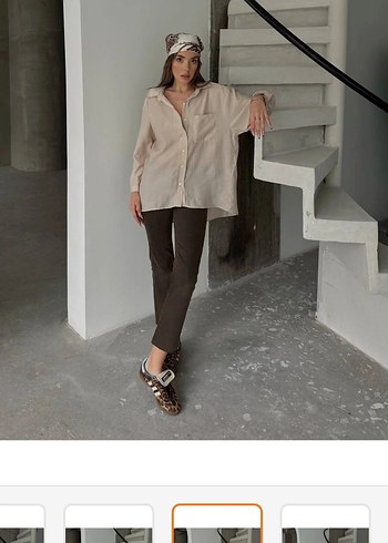 Bej Bol Kesim Kadın Keten Pantolon - Görsel 3