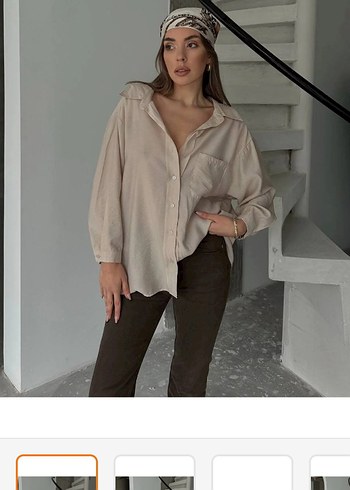 Bej Bol Kesim Kadın Keten Pantolon - Görsel 5