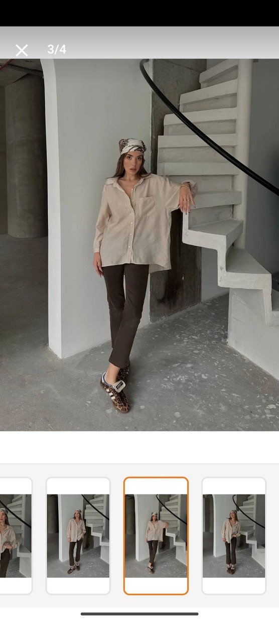 Bej Bol Kesim Kadın Keten Pantolon - Görsel 3