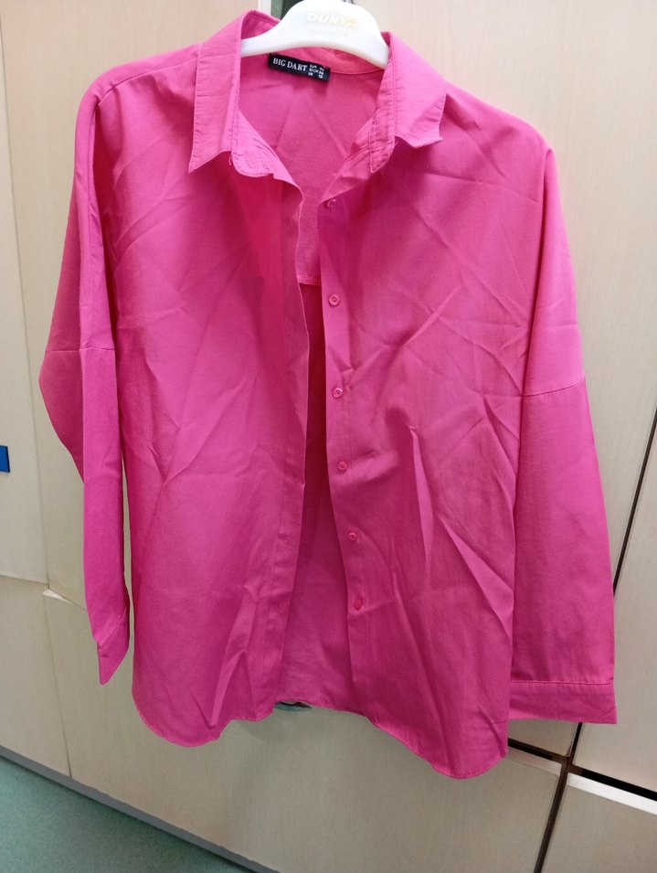 Pembe V Yaka Düğmeli Kadın Gömlek - Görsel 5