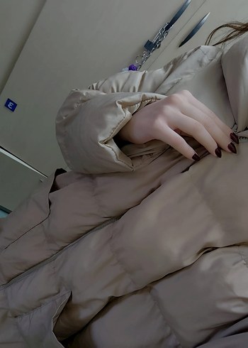 Bej Kapitone Kadın Kışlık Midi Mont - Görsel 3