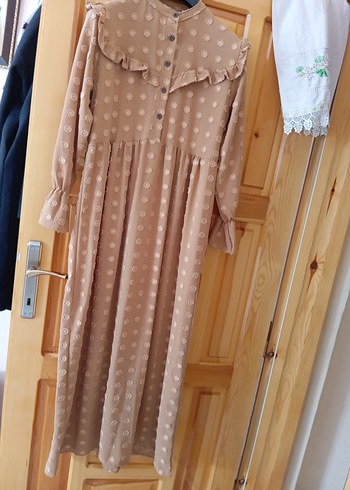 Bej Nakışlı Uzun Kollu Bohem Elbise - Görsel 2