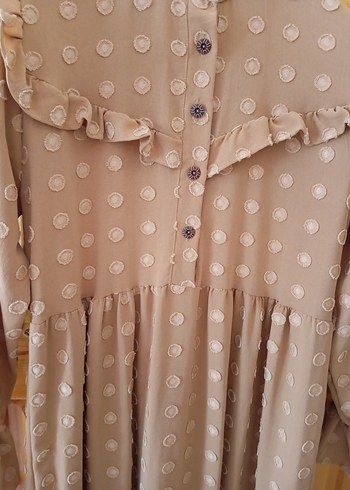 Bej Nakışlı Uzun Kollu Bohem Elbise - Görsel 3