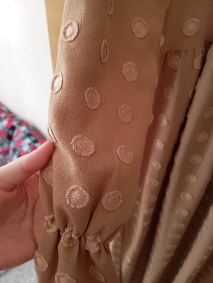 Bej Nakışlı Uzun Kollu Bohem Elbise - Görsel 4