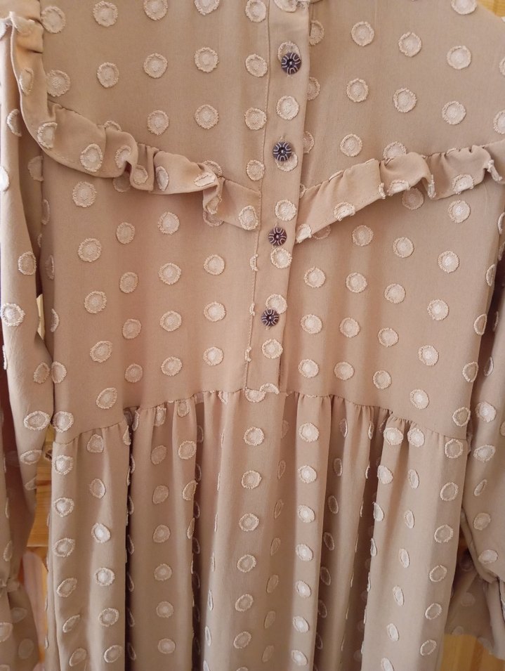 Bej Nakışlı Uzun Kollu Bohem Elbise - Görsel 3