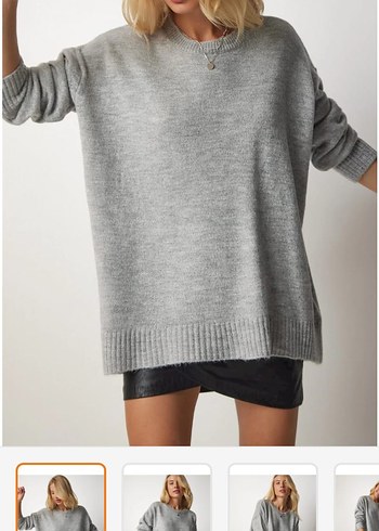 Gri Oversize Triko Kadın Kazak - Görsel 2