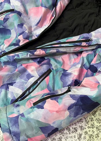xl Beden Kadın Çok Renkli Tie-Dye Kapüşonlu kar montu