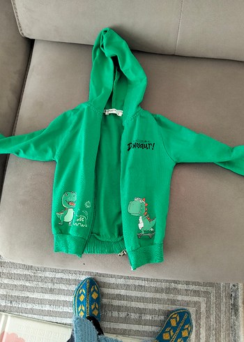 Erkek bebek için fermuarlı kapüşonlu yeşil eşofman üstü - Görsel 2