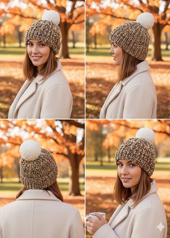 Bej Renkli Örgü Kadın Bere - Görsel 2