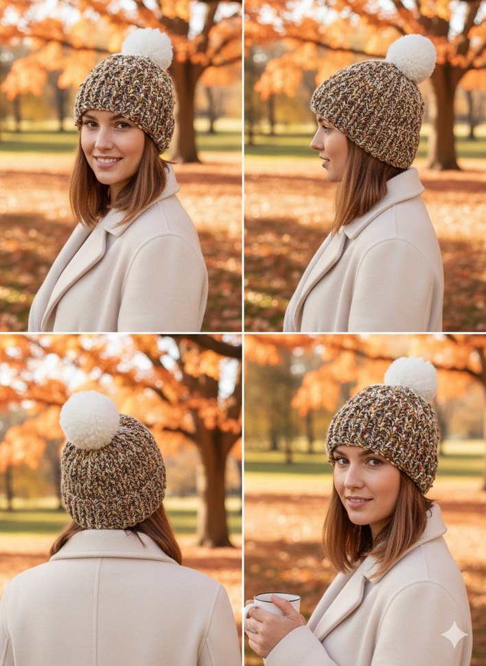 Bej Renkli Örgü Kadın Bere - Görsel 2