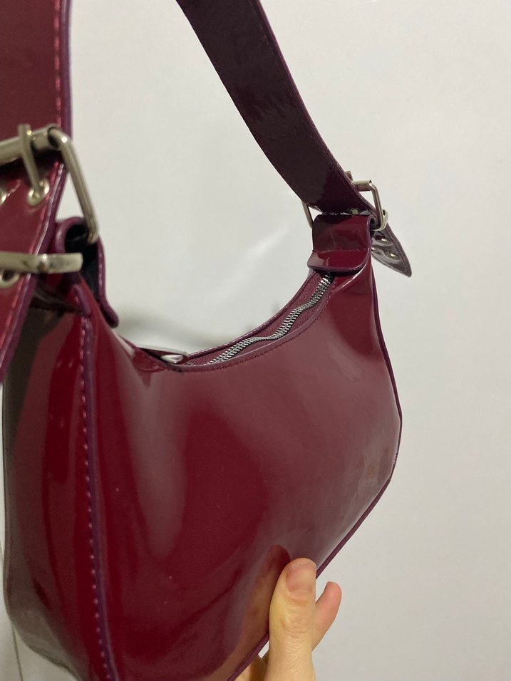 Kilitli Bordo Deri Kadın Çanta - Görsel 5