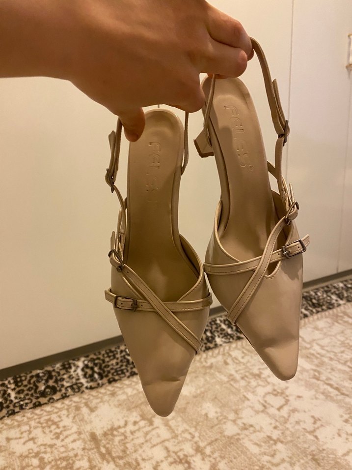 Bej Stiletto Topuklu Kadın  ayakkabı - Görsel 3