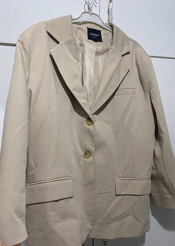 Bej Düğmeli Kadın Keten Blazer Ceket - Görsel 2