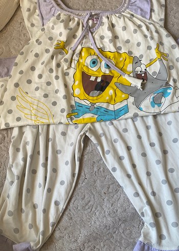 Gri Puantiyeli SüngerBob Baskılı Çocuk Pijama Takımı - Görsel 2