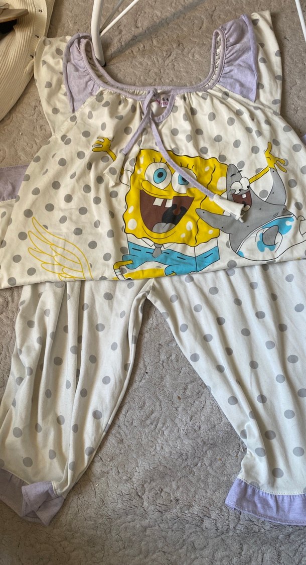 Gri Puantiyeli SüngerBob Baskılı Çocuk Pijama Takımı - Görsel 2