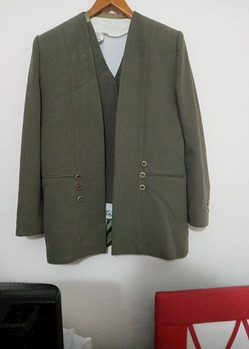 Düğmeli haki bayan Blazer Ceket