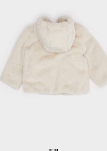 Krem Kapüşonlu Peluş Kız Çocuk Mont - Görsel 2