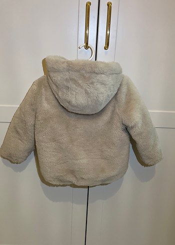 Krem Kapüşonlu Peluş Kız Çocuk Mont - Görsel 5