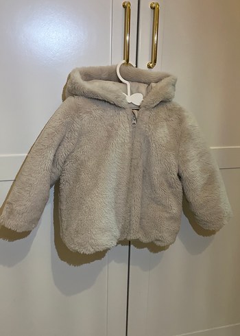 Krem Kapüşonlu Peluş Kız Çocuk Mont - Görsel 4