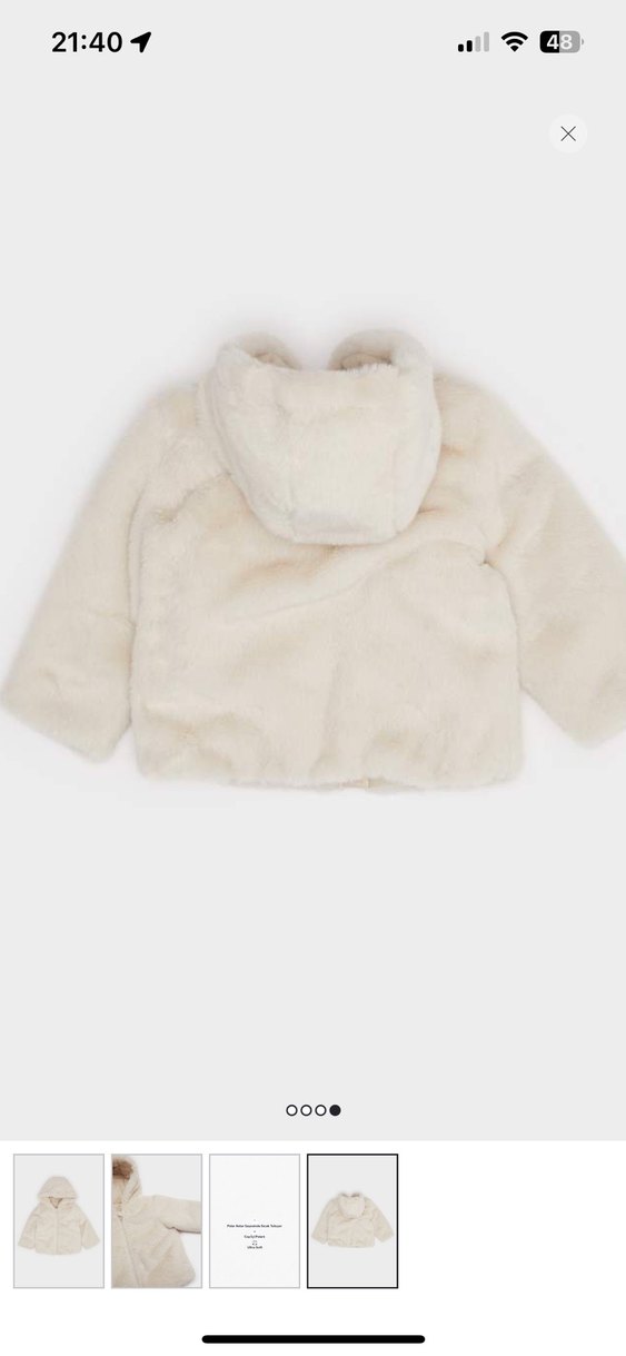 Krem Kapüşonlu Peluş Kız Çocuk Mont - Görsel 2