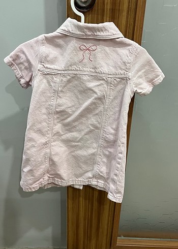 Düğmeli Pembe Kısa Kollu Kız Kot Elbise - Görsel 3