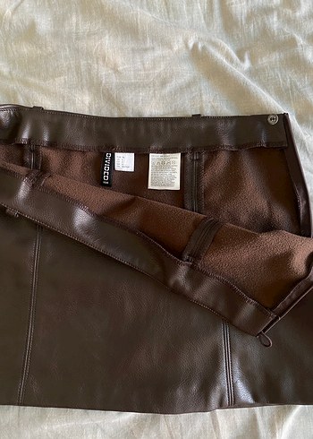 H&M Kahverengi Deri Kemerli Mini Etek