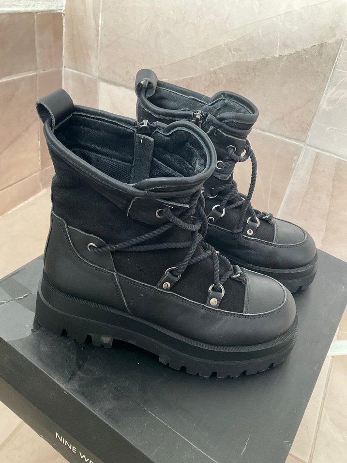 Siyah Deri Platform Topuklu Gotik Kadın Botları - Görsel 5