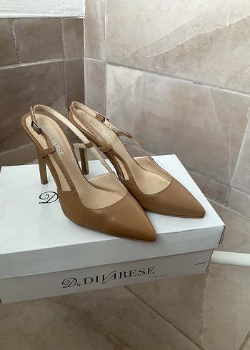 Bej Deri Tokalı İnce Topuklu Kadın Ayakkabı - Görsel 5