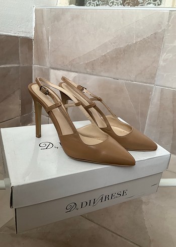 Bej Deri Tokalı İnce Topuklu Kadın Ayakkabı - Görsel 2