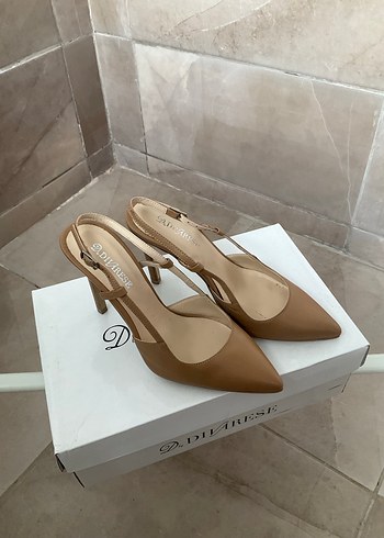 Bej Deri Tokalı İnce Topuklu Kadın Ayakkabı - Görsel 4
