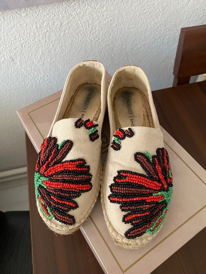 Renkli İşlemeli Boncuklu Kadın Dolgu Topuk Espadril - Görsel 3