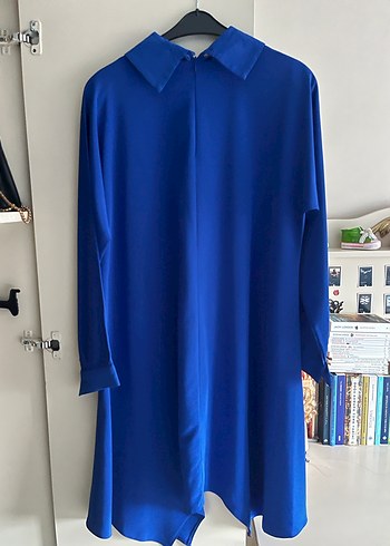 Drapeli Uzun Kollu Mavi Kadın Tunik - Görsel 2