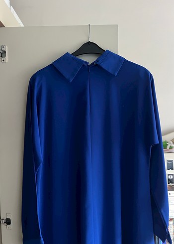 Drapeli Uzun Kollu Mavi Kadın Tunik - Görsel 3