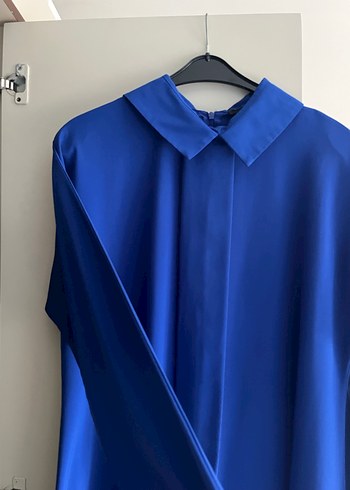 Drapeli Uzun Kollu Mavi Kadın Tunik - Görsel 4