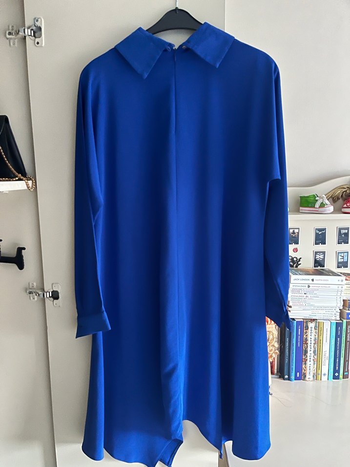 Drapeli Uzun Kollu Mavi Kadın Tunik - Görsel 2