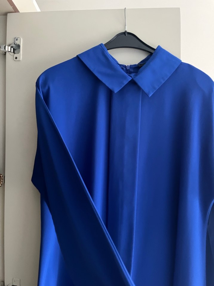 Drapeli Uzun Kollu Mavi Kadın Tunik - Görsel 4