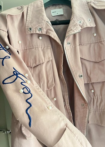 Pembe Nakışlı Midi Kadın Ceket - Görsel 3