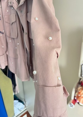 Pembe Nakışlı Midi Kadın Ceket - Görsel 5