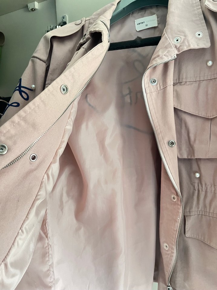 Pembe Nakışlı Midi Kadın Ceket - Görsel 4