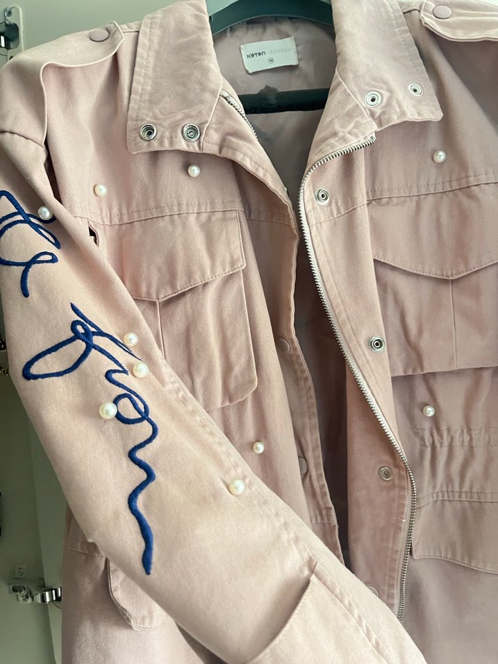 Pembe Nakışlı Midi Kadın Ceket - Görsel 3