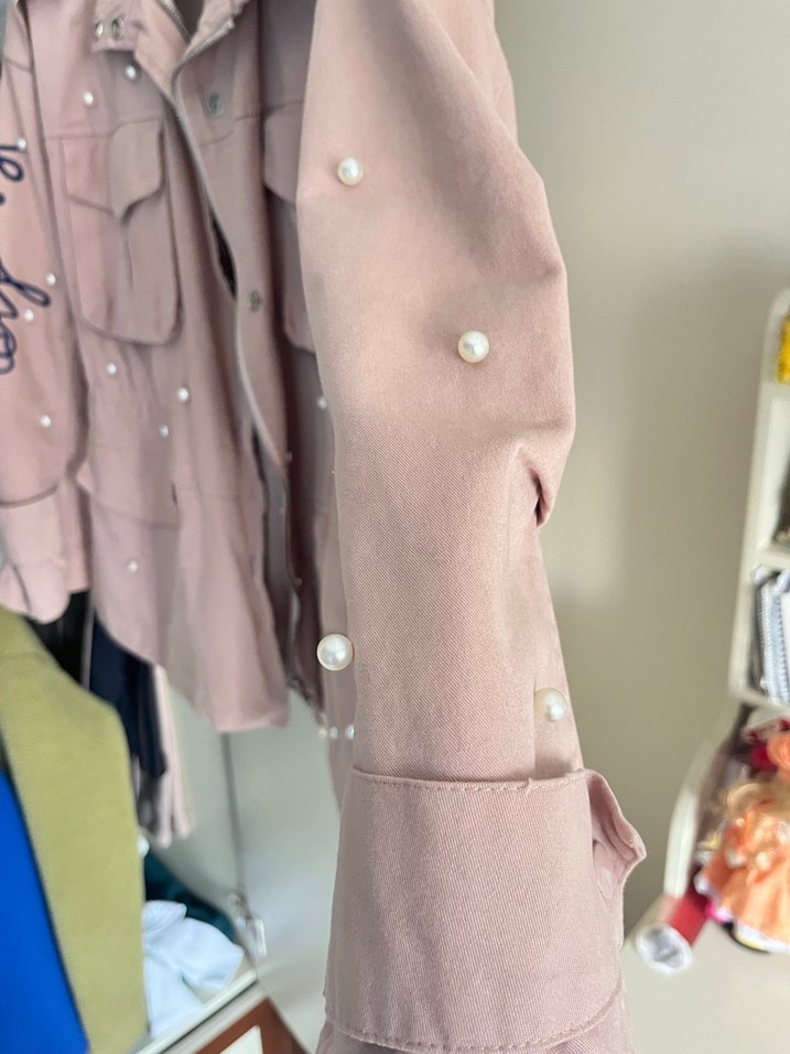 Pembe Nakışlı Midi Kadın Ceket - Görsel 5