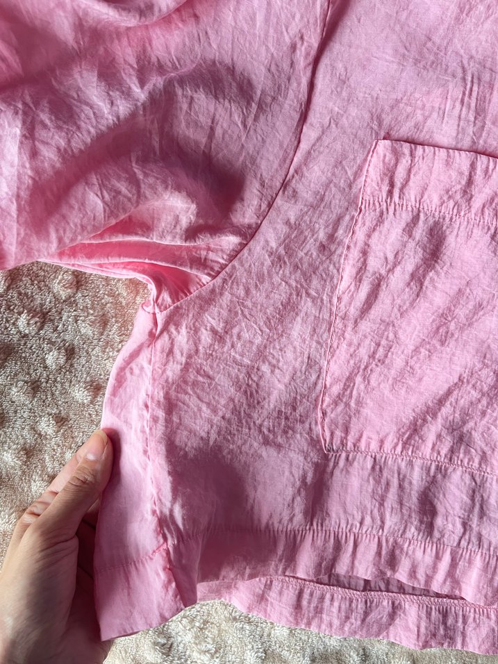 Pembe Keten Kısa Kollu Gömlek - Görsel 3