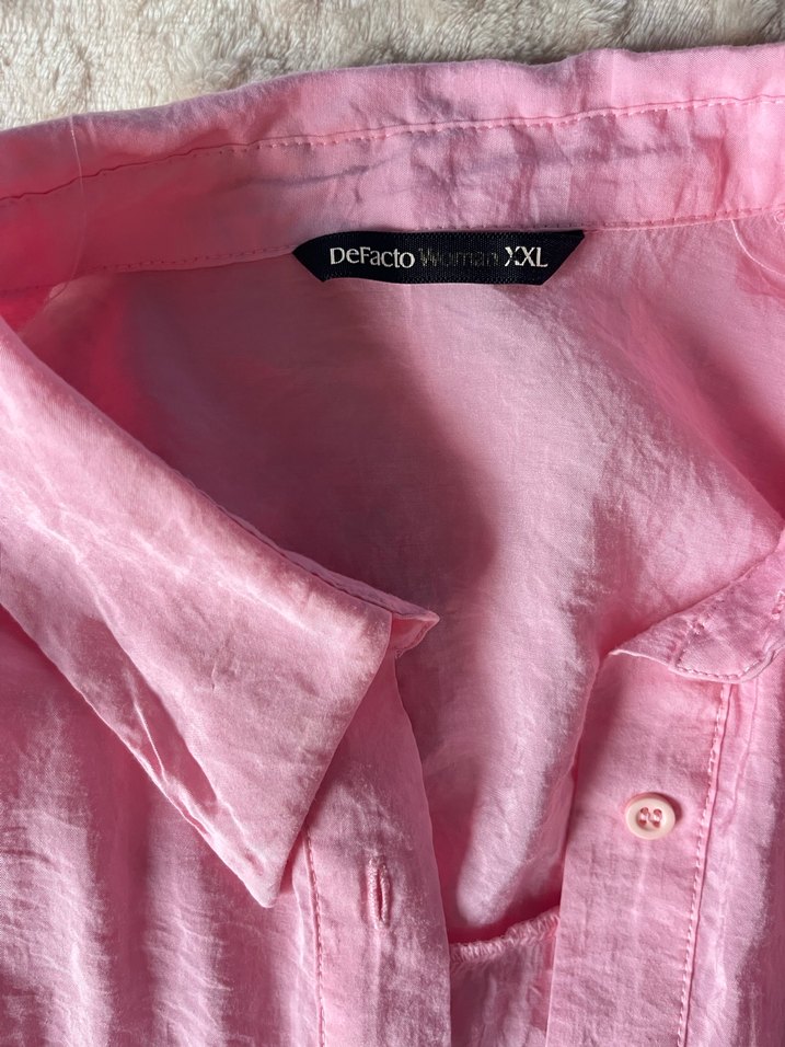 Pembe Keten Kısa Kollu Gömlek - Görsel 2