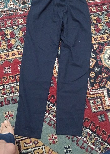 Kadın Lacivert Kemerli Rahat Kumaş Pantolon - Görsel 3