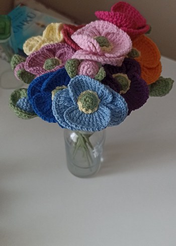 Renkli örme Gelincik Çiçek (Bir adet) - Görsel 3