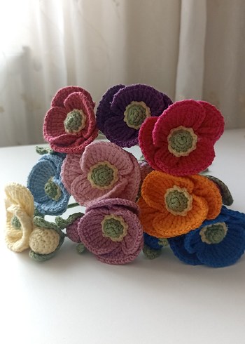 Renkli örme Gelincik Çiçek (Bir adet) - Görsel 4