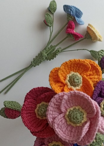 Renkli örme Gelincik Çiçek (Bir adet) - Görsel 2